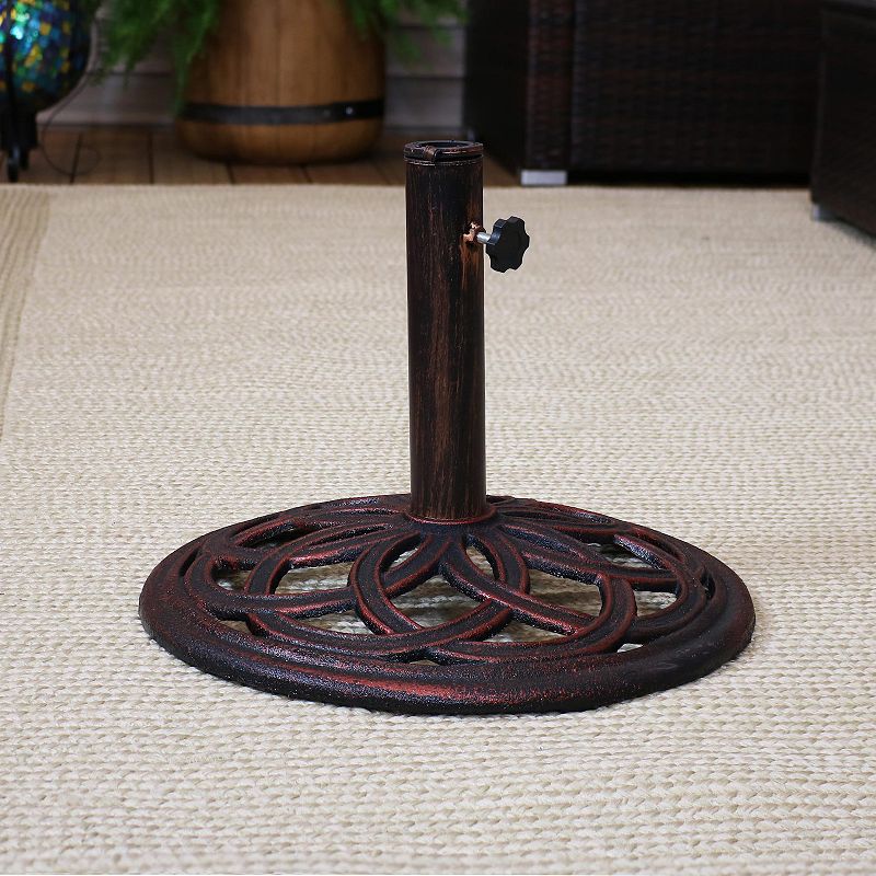 Sunnydaze 17 in Celtic Knot Cast Iron Round Patio Umbrella Base - Bronze