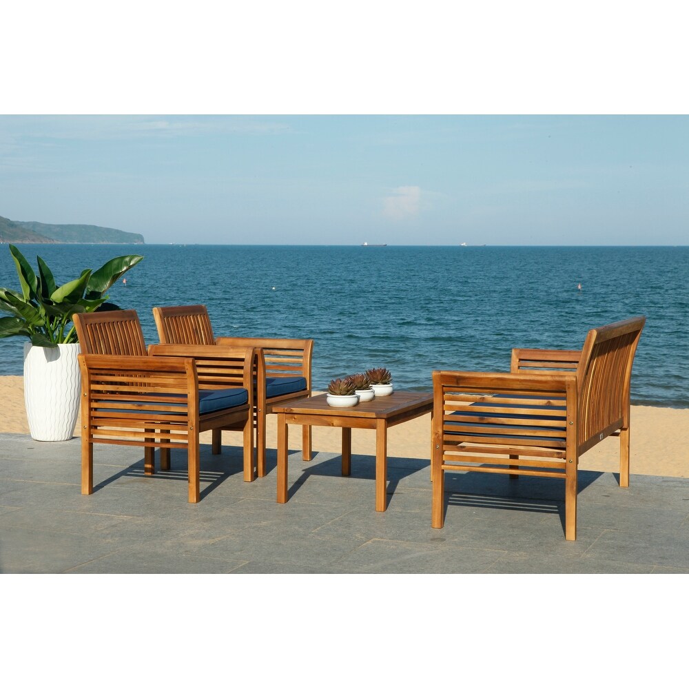 SAFAVIEH Outdoor Living Carson 4 piece Teak Brown/Navy Patio Set