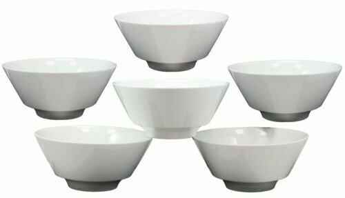 1 Contemporary Large White Porcelain Trapezoid Round Bowls 44oz 8.5Dia Set Of 6 EBR02