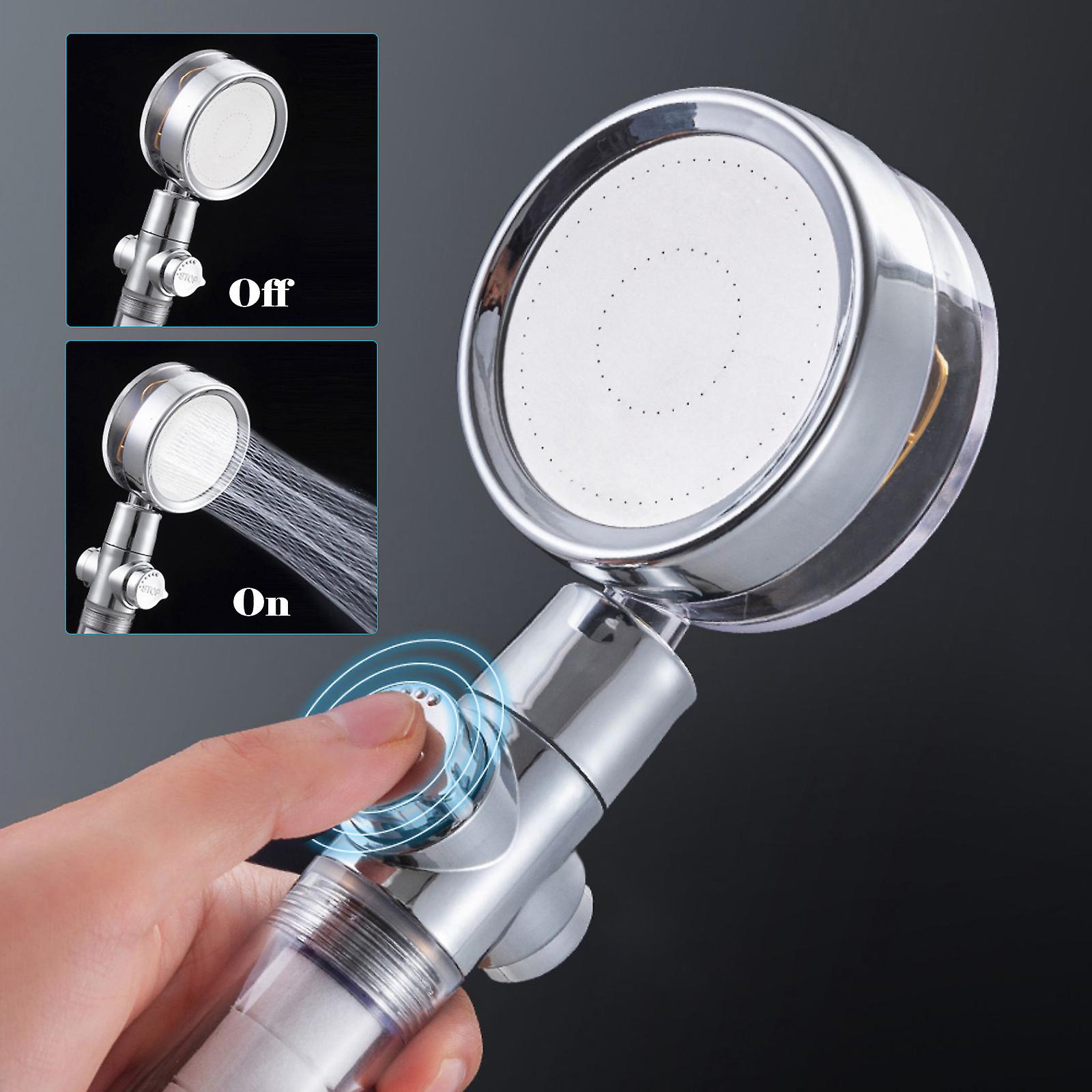 Handheld Shower Head With Turbo Fan On/off Pause Switch Cotton Filter High Pressure Showerhead G1/2 Rotating Bathroom Shower Head Replacement Adjustab