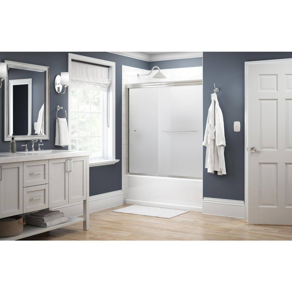 Delta Simplicity 60 in. x 58-18 in. Semi-Frameless Traditional Sliding Bathtub Door in Nickel with Frosted Glass 2435505