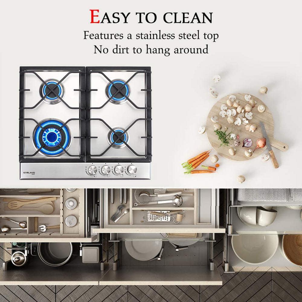 GASLAND Chef 24 in Builtin Gas Stove Top LPG Natural Gas Cooktop in Stainless Steel with 4Sealed Burners ETL