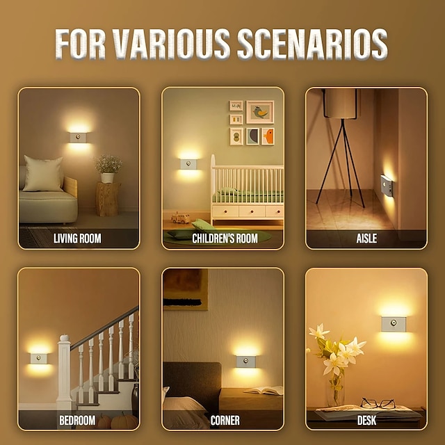 LED Night Lights Motion Sensor USB Rechargeable Linkage Induction Wireless Night Light Kitchen Cabinet Corridor Night Lamp for Bedroom Home Staircase Passageway Lighting