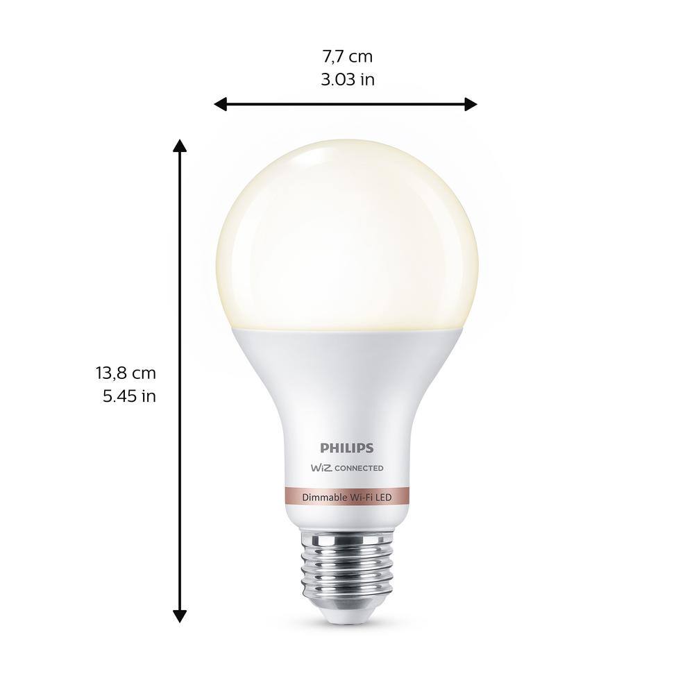 Philips 100-Watt Equivalent A21 LED Smart Wi-Fi Light Bulb Soft White (2700K) powered by WiZ with Bluetooth (4-Pack) 562371