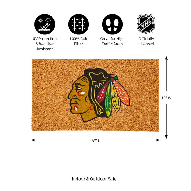 Evergreennhlchicago Blackhawks Logo Natural Coir 28 X 16 Inches Indoor Outdoor Doormat