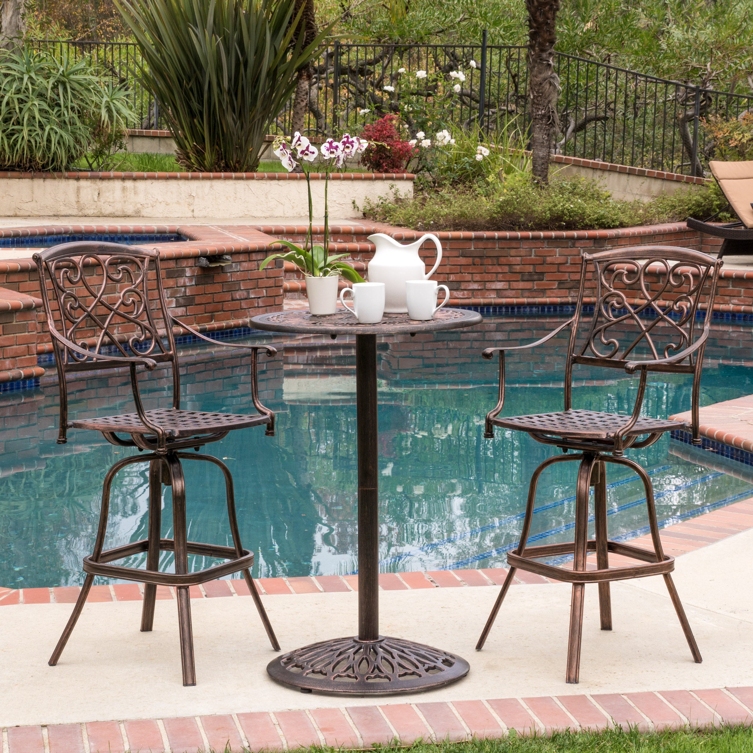 Paris Outdoor 3pc Copper Cast Aluminum Bistro Set