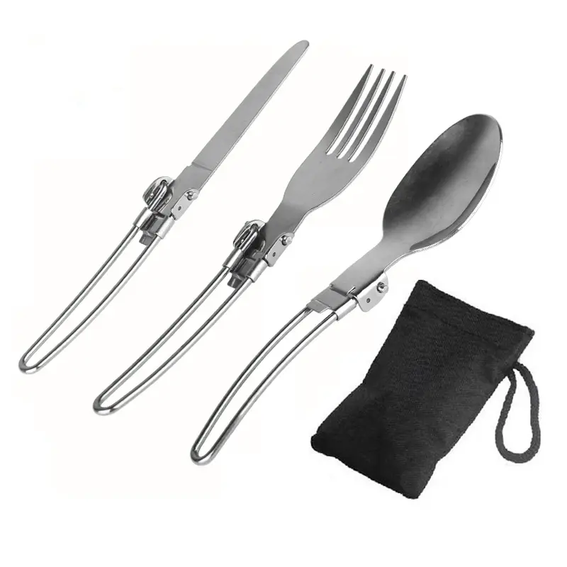 LBB Dropshipping Three piece Set Outdoor Camping Picnic Cutlery Hiking Stainless Steel Folding Cutlery Knife Fork Spoon