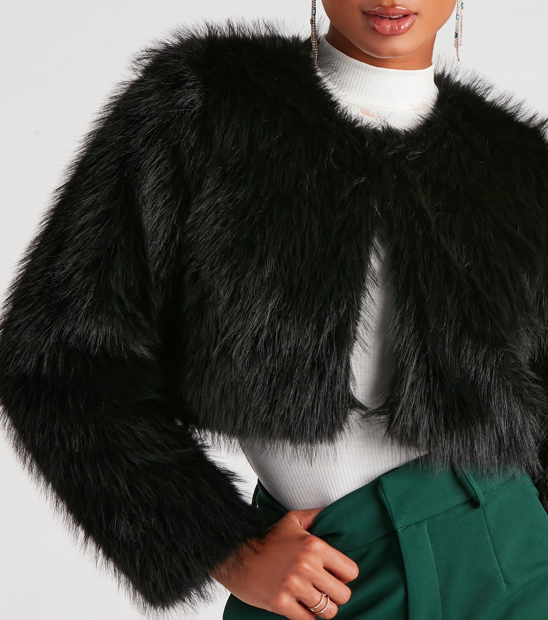 Style Diva Faux Fur Crop Jacket