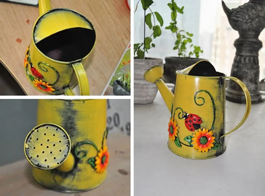 Decorative Sunflower   Ladybug Metal watering can yellow for outdoor and indoor plants flowers watering can Home Garden 2023