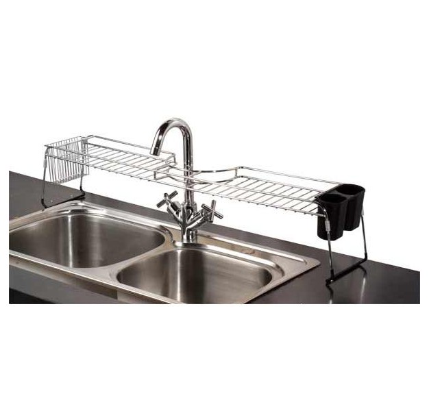 Home Basics Chrome Plated Steel Faucet Spacer Over The Sink Shelf With Cutlery Holder