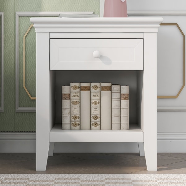 Traditional Concise Style White Wood One-Drawer Nightstand