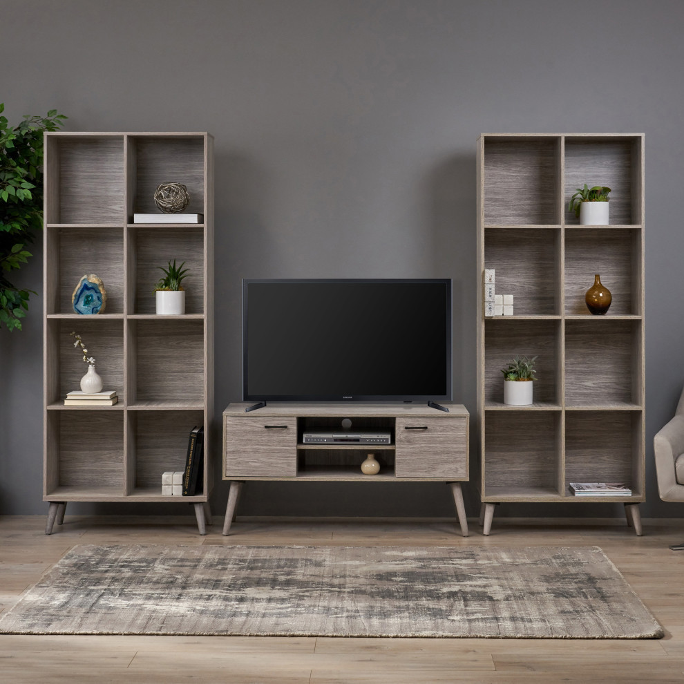 Aimee Mid Century 3 Piece Entertainment Center Set   Midcentury   Entertainment Centers And Tv Stands   by GDFStudio  Houzz