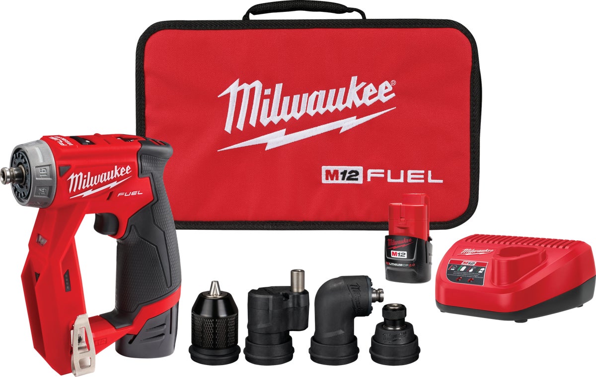 MW M12 FUEL Lithium-Ion Brushless Cordless Drill Driver Kit w Attachments