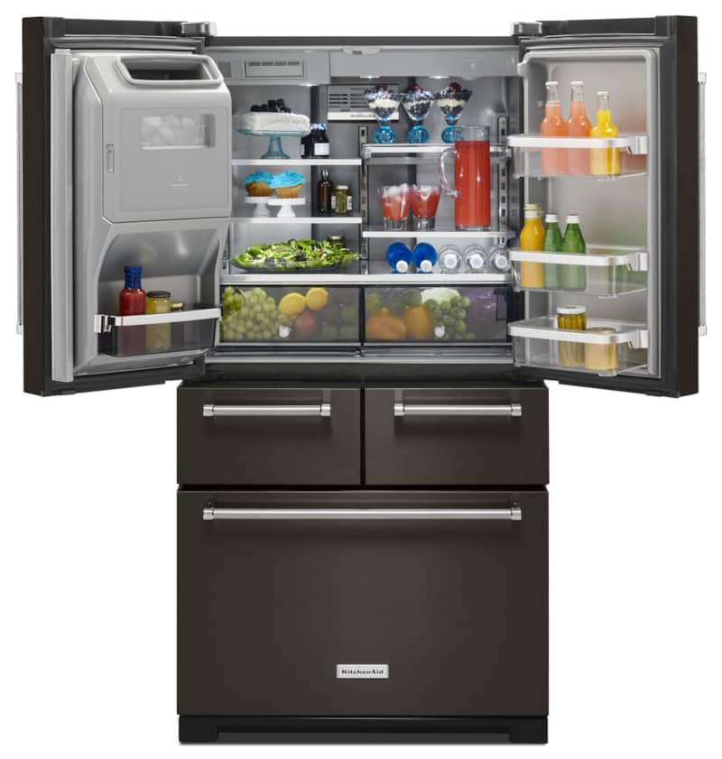 KitchenAid 36 PrintShield Black Stainless Steel Multi-Door Freestanding Refrigerator With Platinum Interior Design