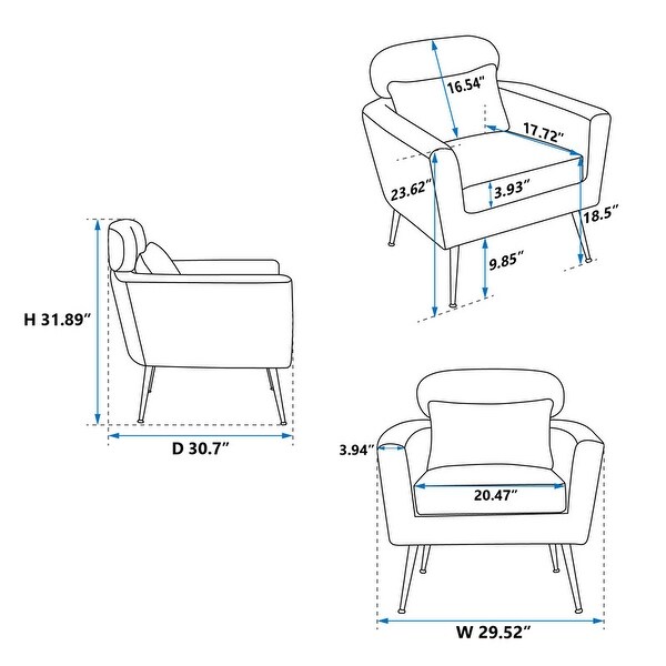 Modern Accent Chair Armchair， Upholstered Club Chair with Throw Pillow