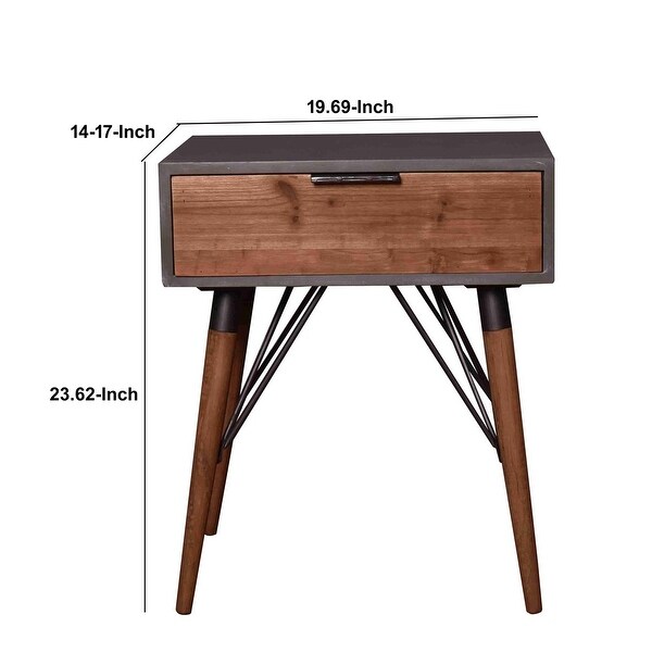 Wooden Side Table with Single Drawer and Angled Legs， Gray and Brown - 23.62 H x 14.17 W x 19.69 L Inches