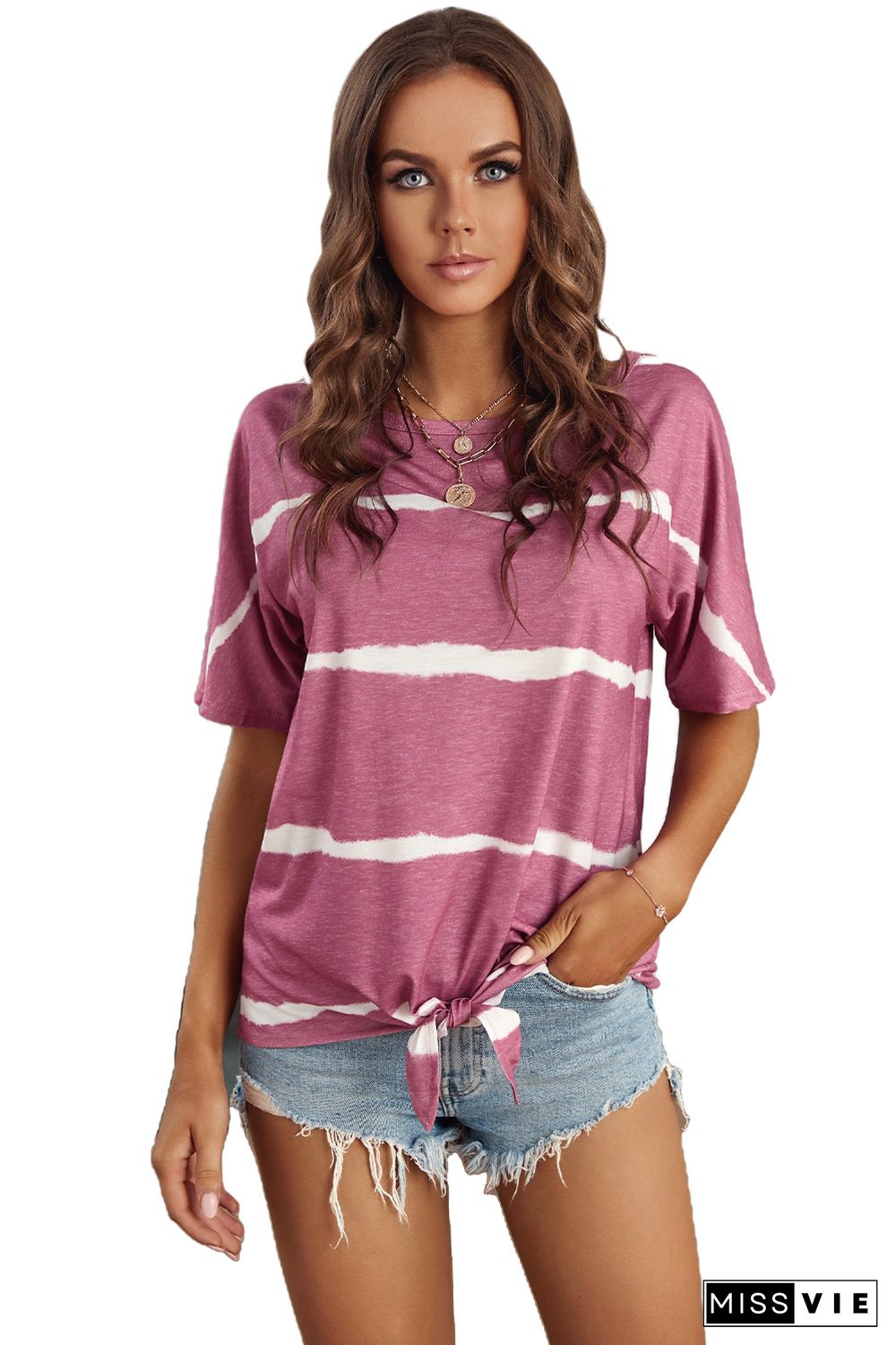 Fuchsia Tie-dye Print Loose T-shirt