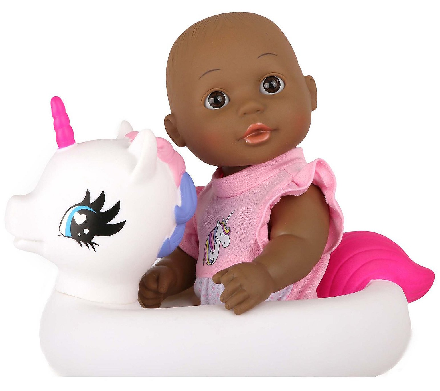 Bath Time 12 Baby Doll with Unicorn Floatie -African America