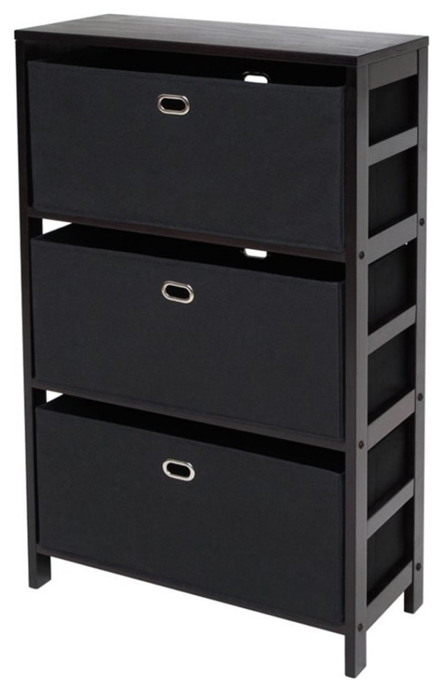 Winsome Torino 2 Shelf Solid Wood Basket Bookcase in Espresso and Black   Transitional   Bookcases   by Homesquare  Houzz