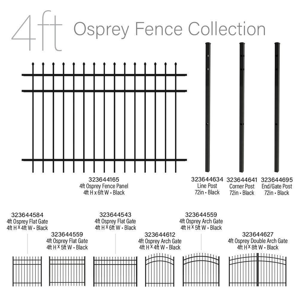 FORGERIGHT 72 in. Osprey Black Aluminum EndGate Fence Post with Flat Cap 881850