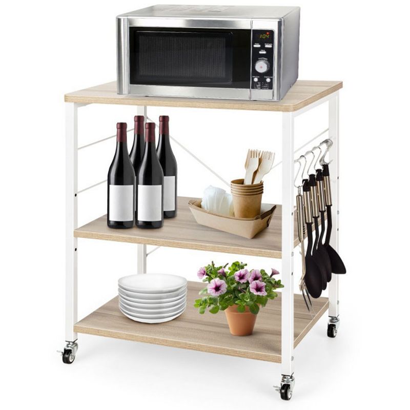 Hivago 3-Tier Kitchen Baker's Rack Microwave Oven Storage Cart with Hooks