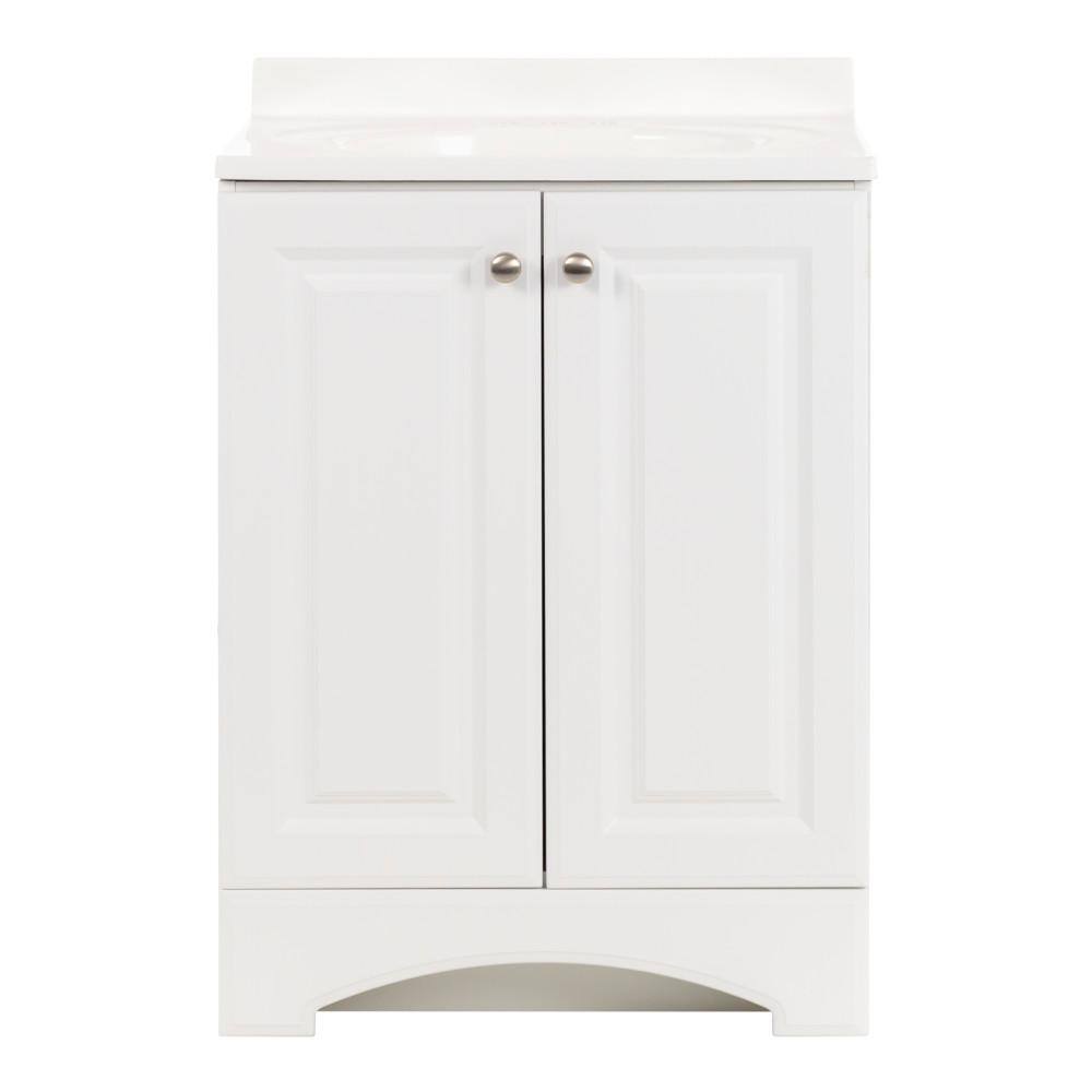 Glacier Bay 24.5 in. W x 18.6 in. D x 35.4 in. H Freestanding Bath Vanity in White with White Cultured Marble Top GB24P2-WH