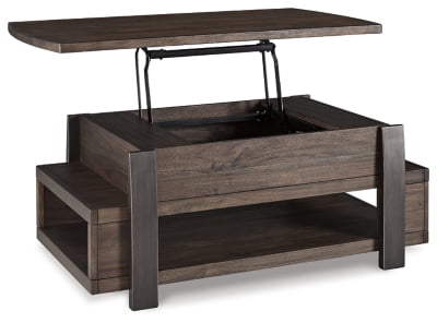 Signature Design by Ashley Vailbry Rustic Rectangular Lift Top Coffee Table with 2 Side Storage Compartments and Open Lower Shelf, Brown with Distressed Finish