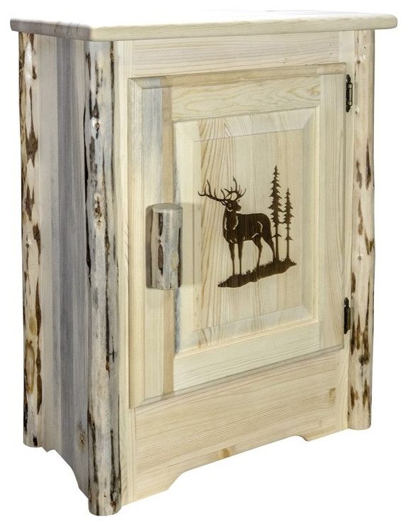 Montana Woodworks Wood Accent Cabinet with Engraved Elk Design in Natural   Rustic   Accent Chests And Cabinets   by Homesquare  Houzz