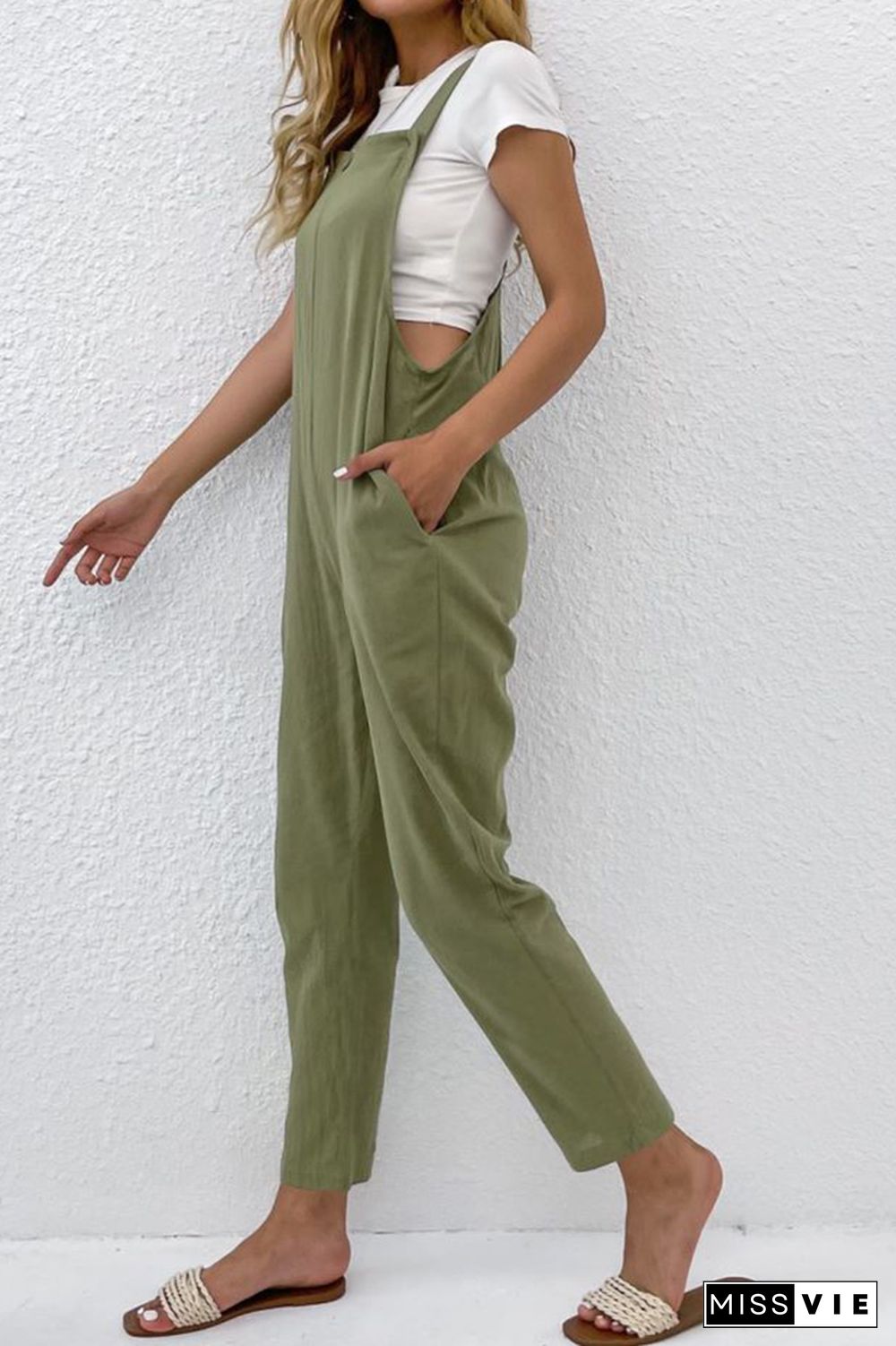 Solid Color Pocket Jumpsuit Wholesale