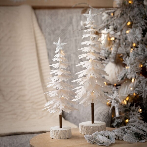 20H and 16H Sullivans Christmas Flocked LED Tabletop Tree Set of 2，White