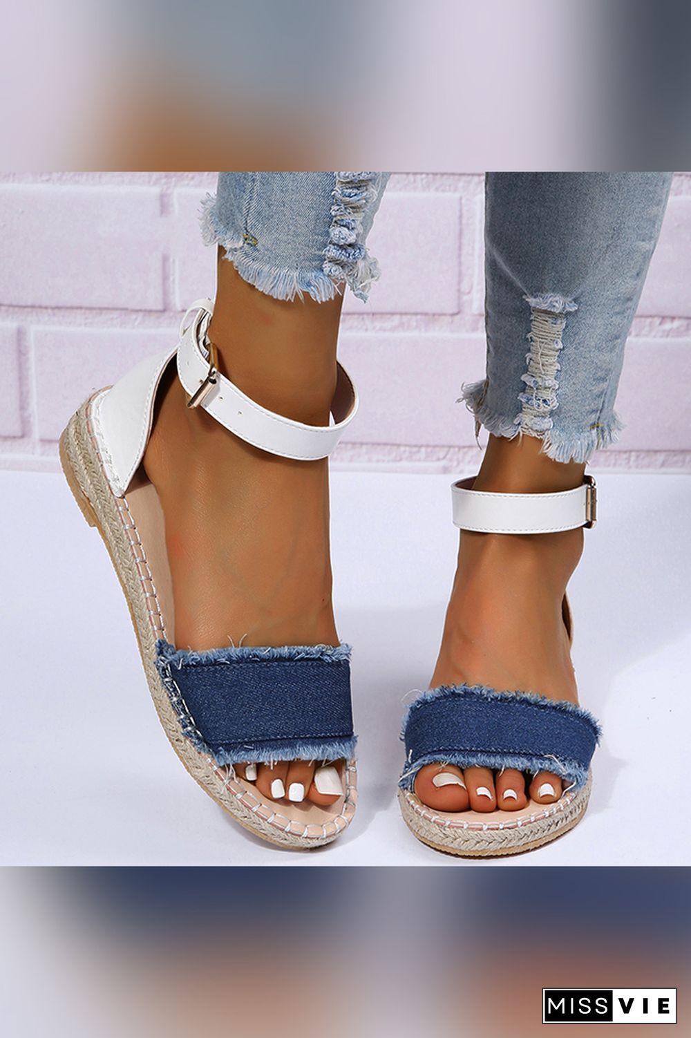 Open Toe One Band Color Block Flat Sandals