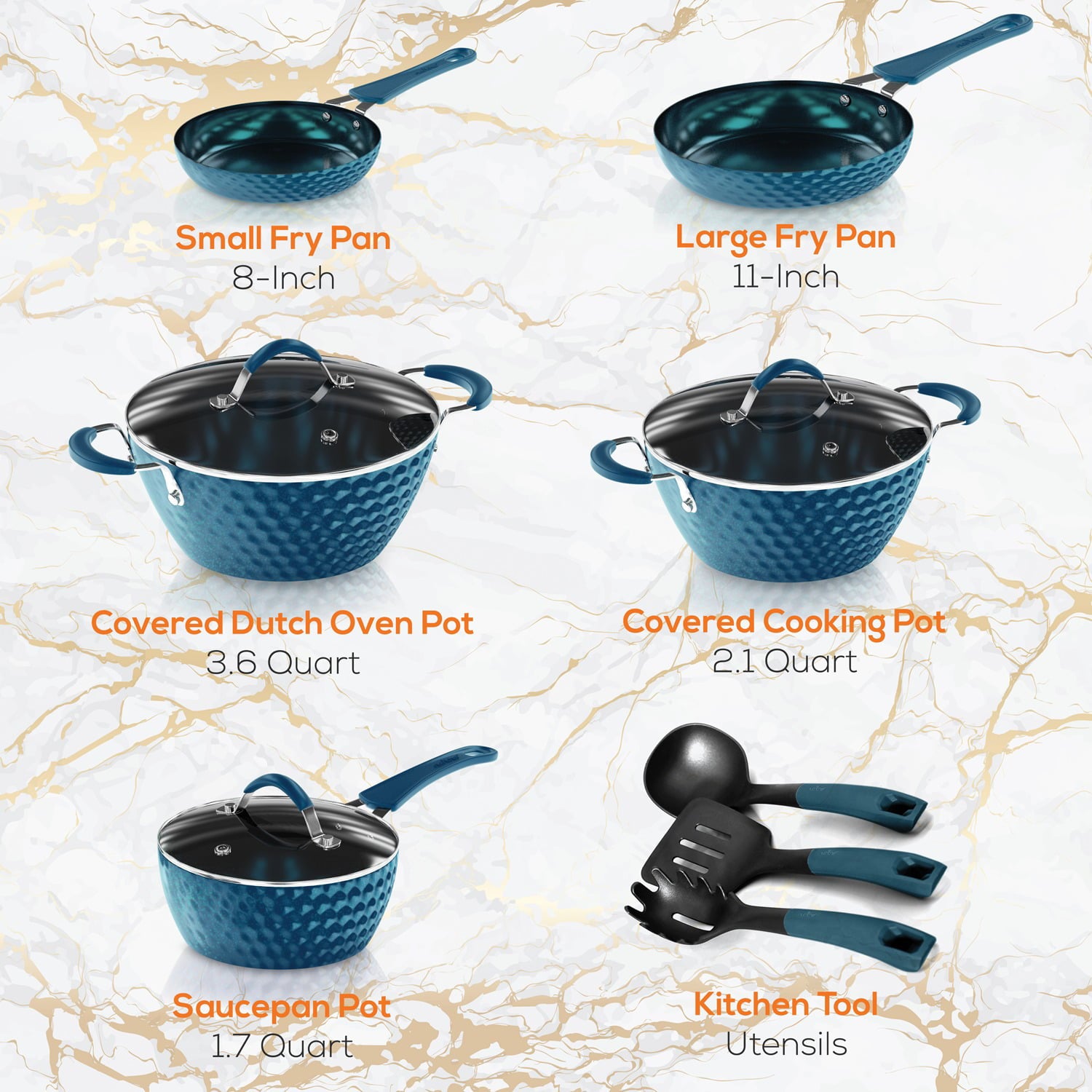 NutriChef NCCW11BD Diamond Home Kitchen Cookware Set (Blue)