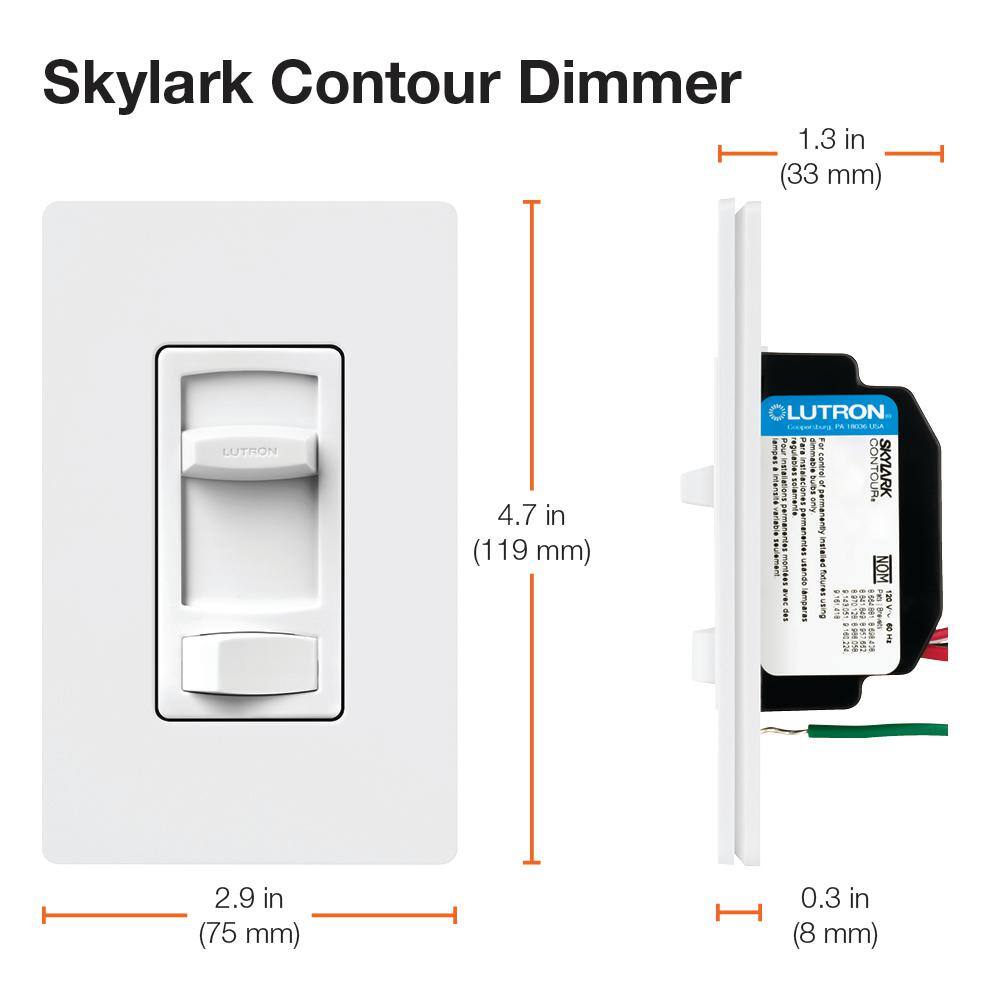 Lutron Skylark Contour Dimmer Switch with Preset for Incandescent Bulbs 1000-WattSingle-Pole or 3-Way Ivory (CT-103P-IV) CT-103P-IV