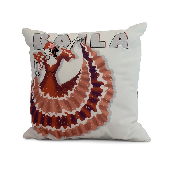 18 x 18 Inch Cuban Dancer Baila Word Print Outdoor Pillow