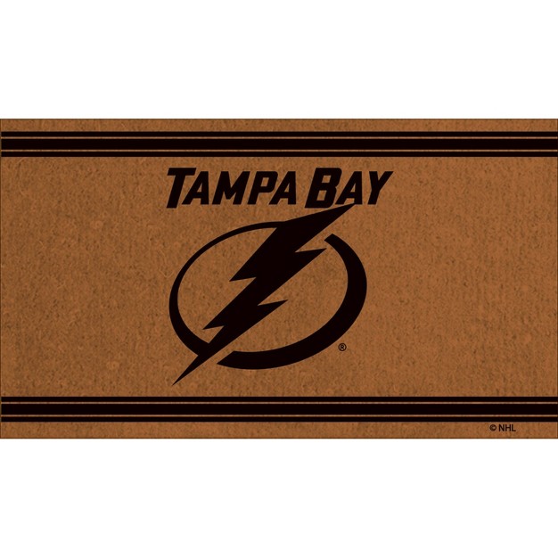 Evergreen Tampa Bay Lightning Logo Turf Mat Brown 28 X 16 Inches Indoor Outdoor Doormat