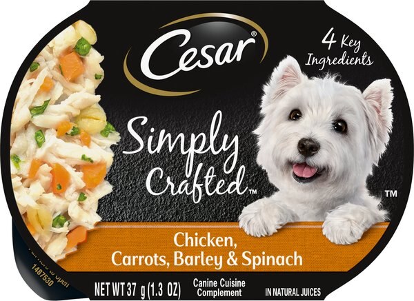 Cesar Simply Crafted Chicken， Carrots， Barley and Spinach Limited-Ingredient Wet Dog Food Topper