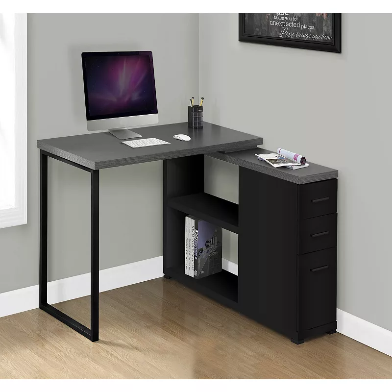 47.25 Black and Gray Contemporary L-Shaped Computer Desk