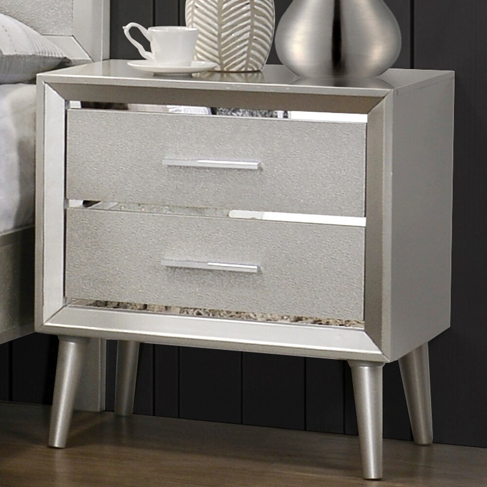 Contemporary Modern Design Metallic 2 Drawer Nightstand