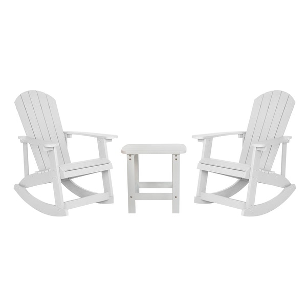 Set of 2 Poly Resin Adirondack Rocking Chairs with 1 Side Table