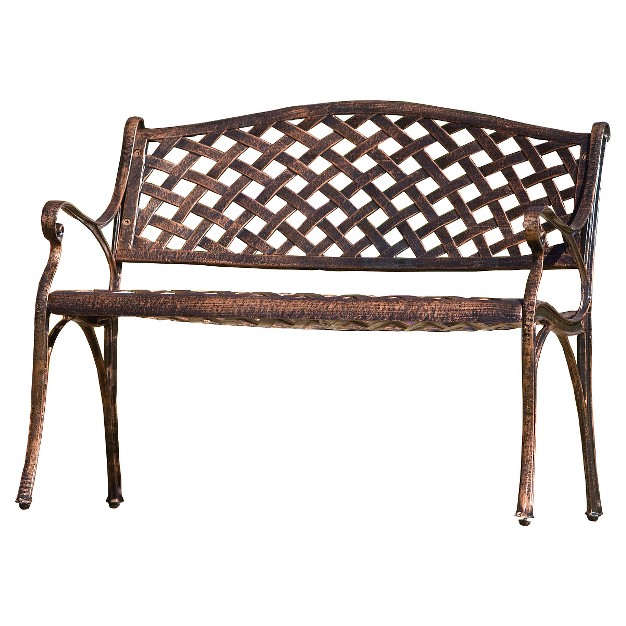 Cozumel Cast Aluminum Patio Bench Antique Copper Christopher Knight Home