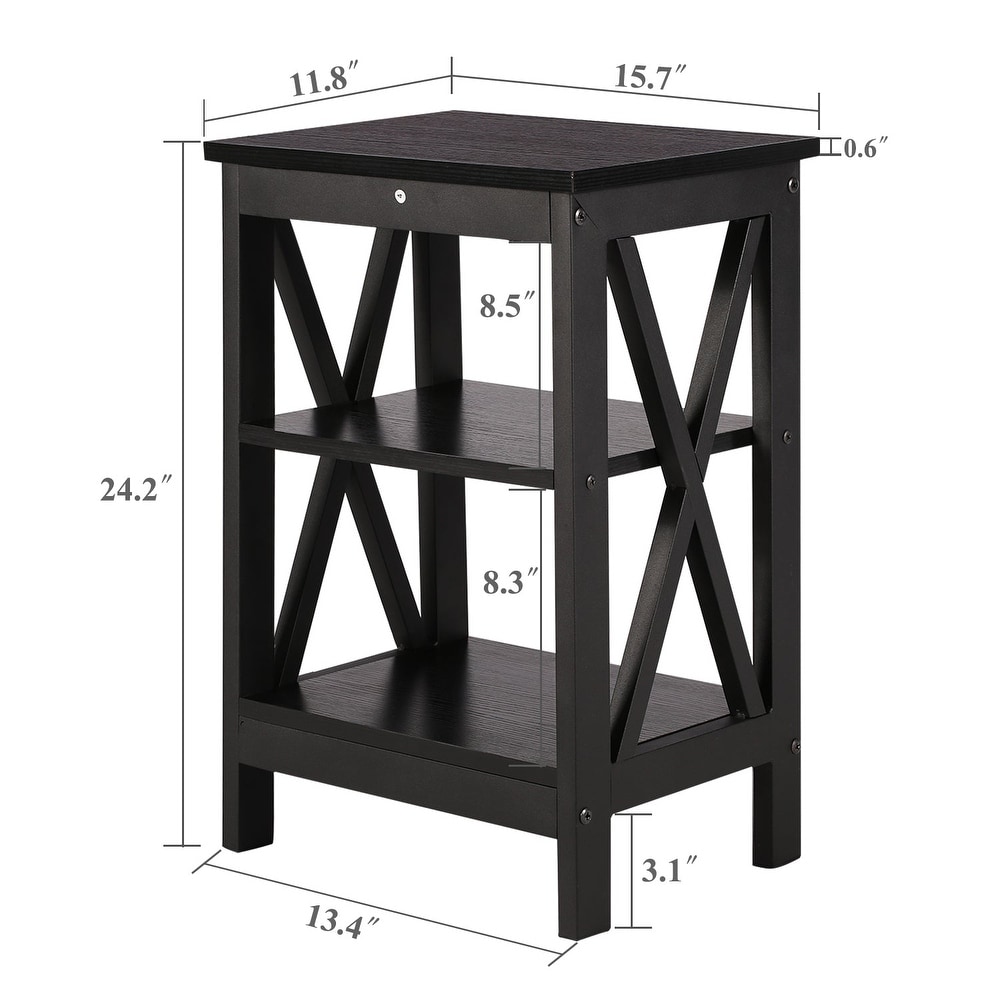 Modern End Table with 3 Tier Open Storage Shelves