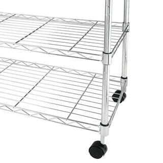 Amucolo Silver 3-Tier Steel Wire Shelving Unit with Wheels (23.82 in. W x 21.7 in. H x 11.8 in. D) DHS-CYHK-003C