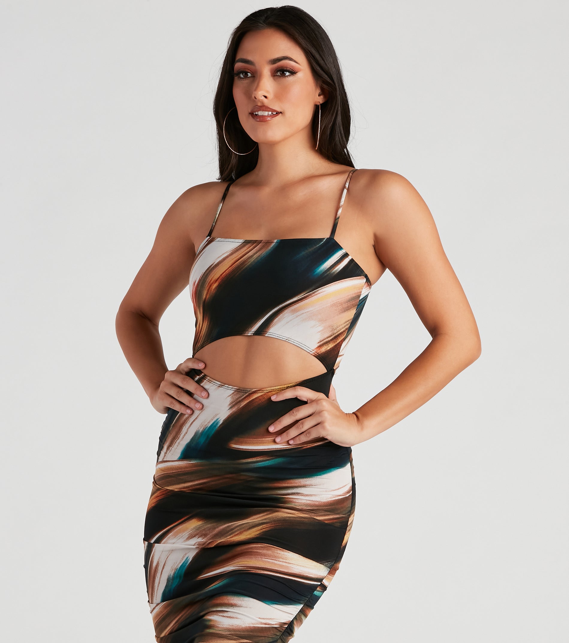 Head-Turning Chic Marble Print Midi Dress