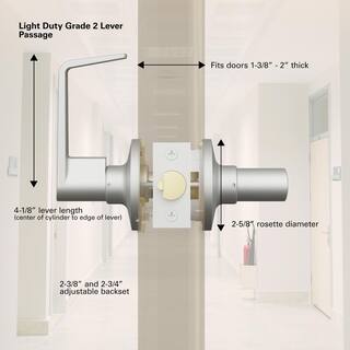 Universal Hardware Universal Hardware Light Duty Commercial Passage (hallcloset) Lever ADA UL 3-Hr Fire ANSI Grade 2 Satin Chrome Finish UH40047