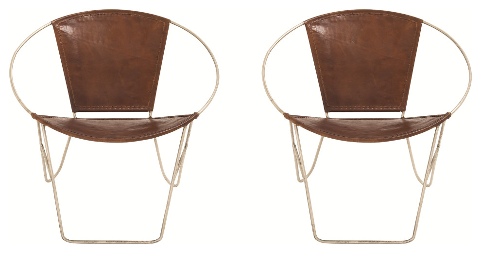 Set of 2 Brown Goat Leather and Iron Contemporary Accent Chair  29 quotx 30 quotx 25 quot  Contemporary   Armchairs And Accent Chairs   by Brimfield  ampMay  Houzz