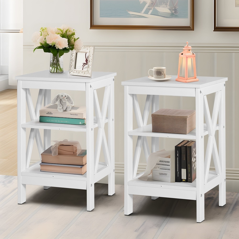 Modern End Table with 3 Tier Open Storage Shelves