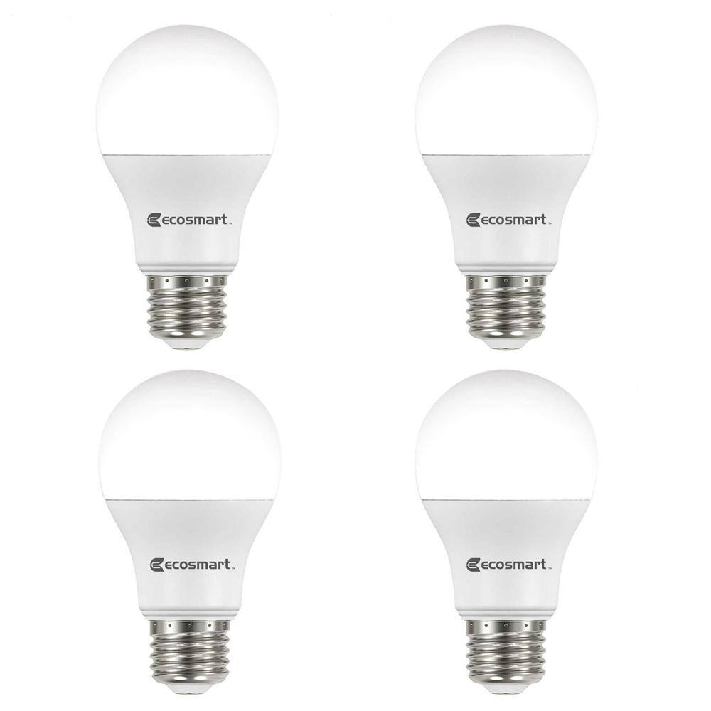 EcoSmart 60-Watt Equivalent A19 Non-Dimmable LED Light Bulb Soft White (4-Pack) B7A19A60WUL14