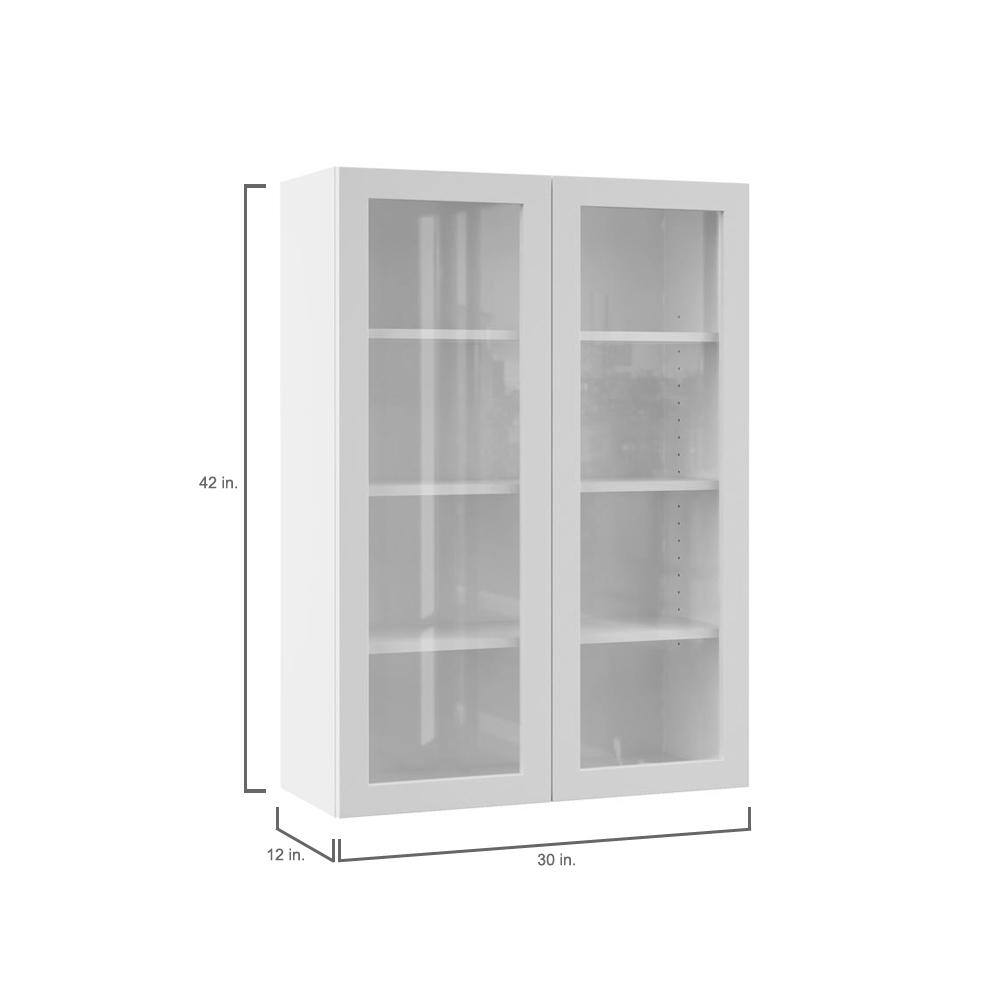 Hampton Bay Designer Series Edgeley Assembled 30x42x12 in. Wall Kitchen Cabinet with Glass Doors in White WGD3042-EDWH