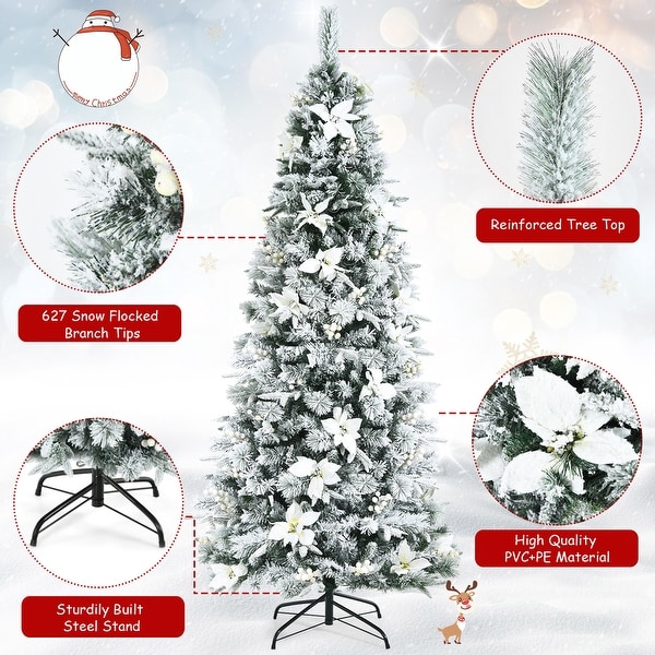 Gymax 5/6/7/8 FT Artificial Snow Flocked Pencil Christmas Tree w/