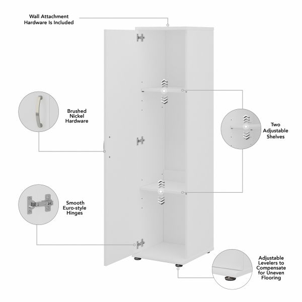 Bush Business Furniture Universal Tall Narrow Storage Cabinet with Door and Shelves in White